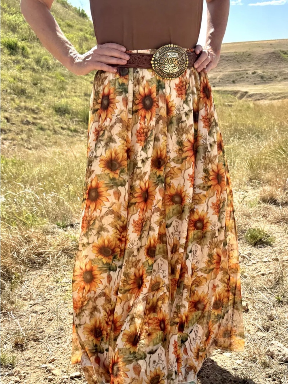 Golden Sunflower Mesh Maxi Skirt
